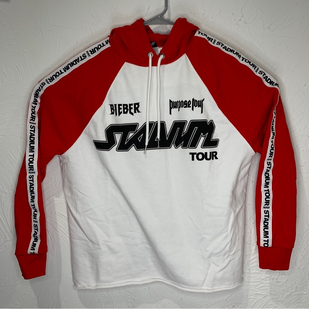 Justin Bieber Stadium Purpose Tour Hoodie Red White Black Small Drawstring H&M